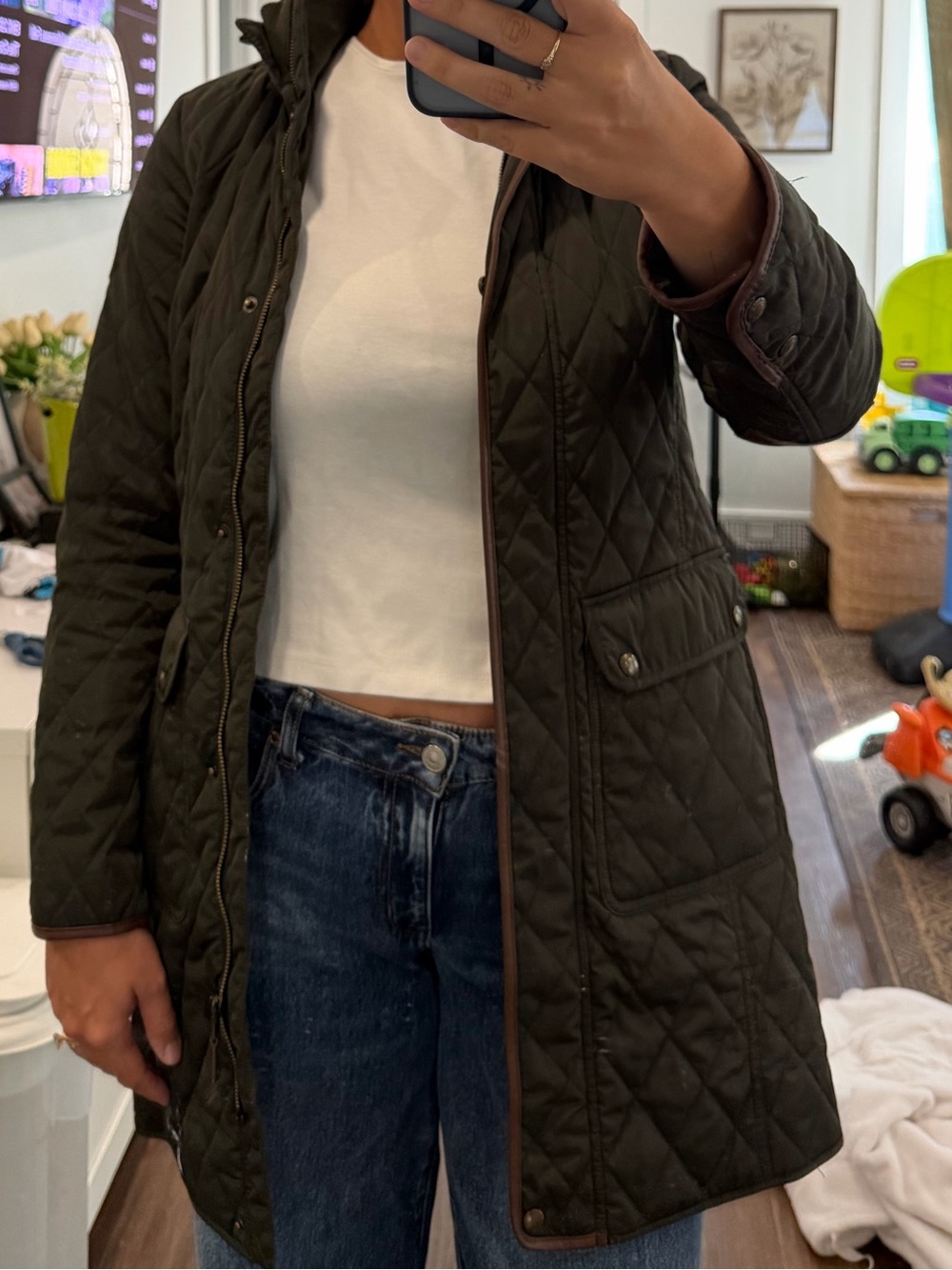 Ralph Lauren Quilted Olive Green Pea Coat